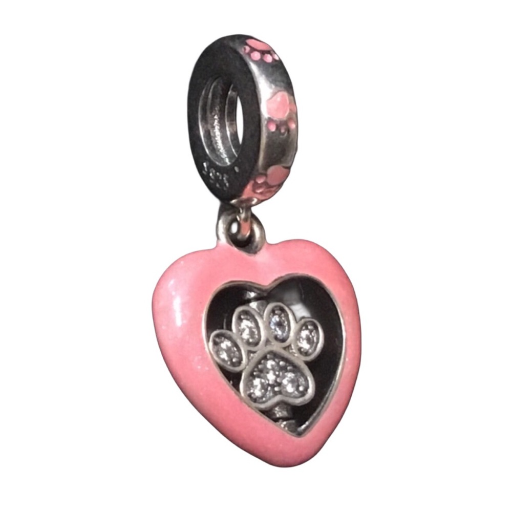 S925 Pet Paw Pink Heart Charm Pandora Style